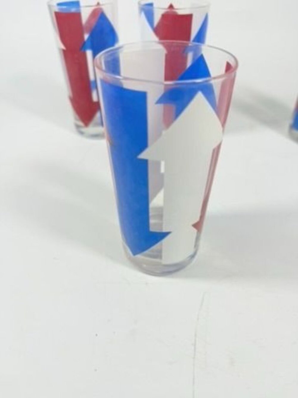 Highball Tall Bar Drinking Glasses Cera Vintage Mid 20th Century Red, White & Bl - Picture 14 of 16